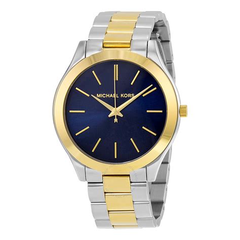 michael kors silver watch blue dial|Michael Kors runway watch.